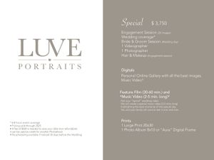 Professional portrait photography price list with packages displayed on neutral background.