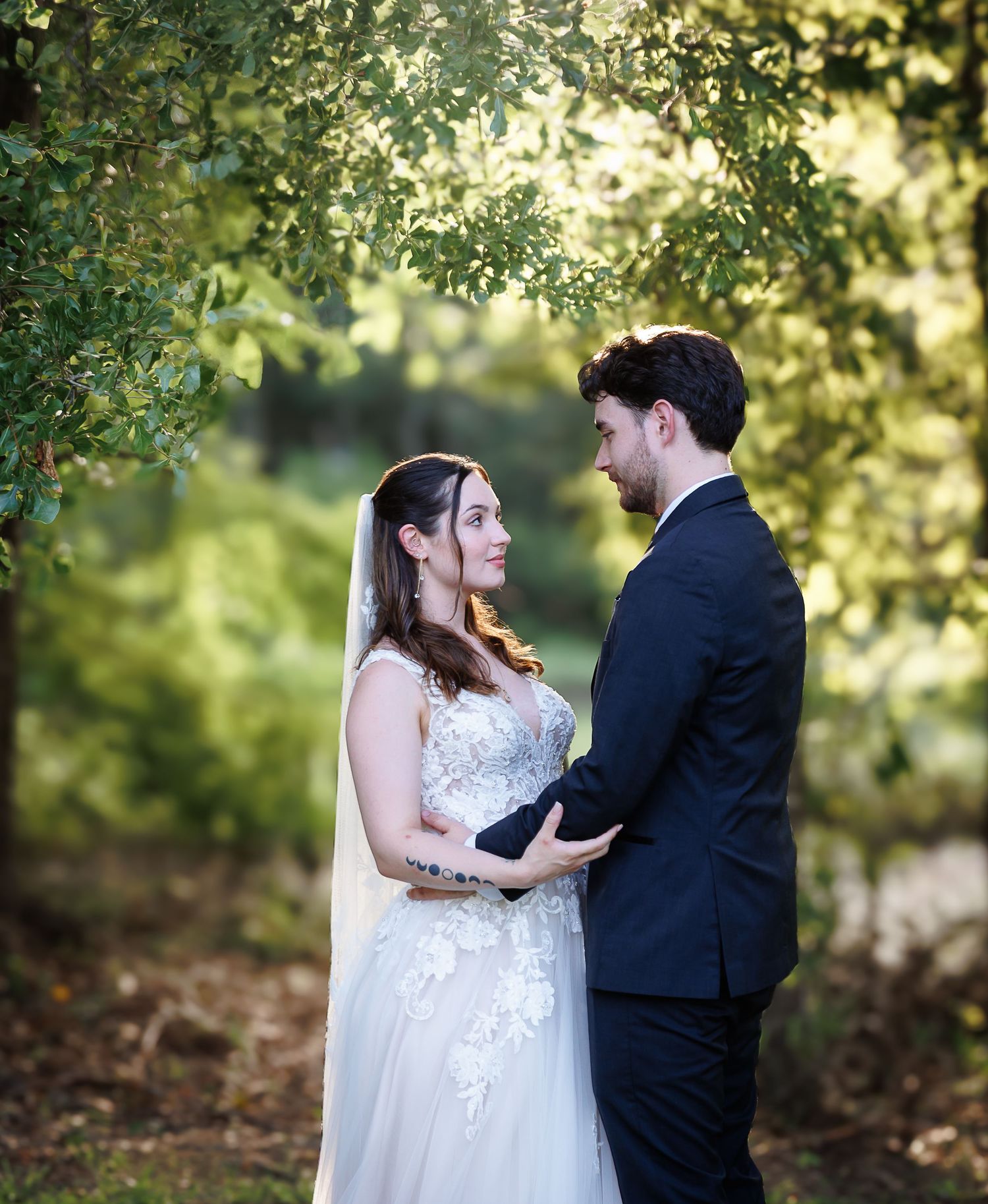 Sunset shot of the bride and groom
