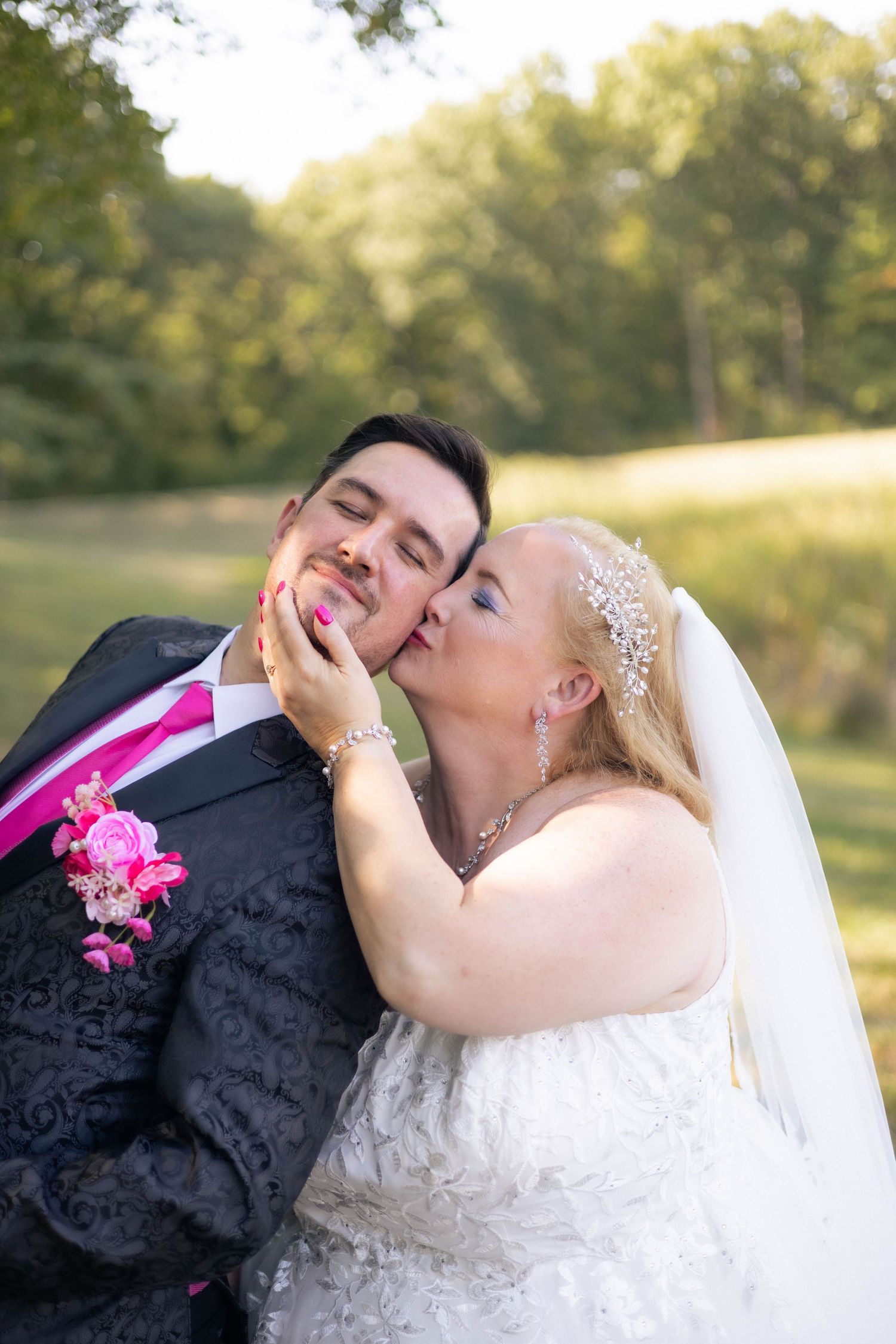 Bride and groom golden hour, lakeside, outdoor portraits in Chatham, Illinois