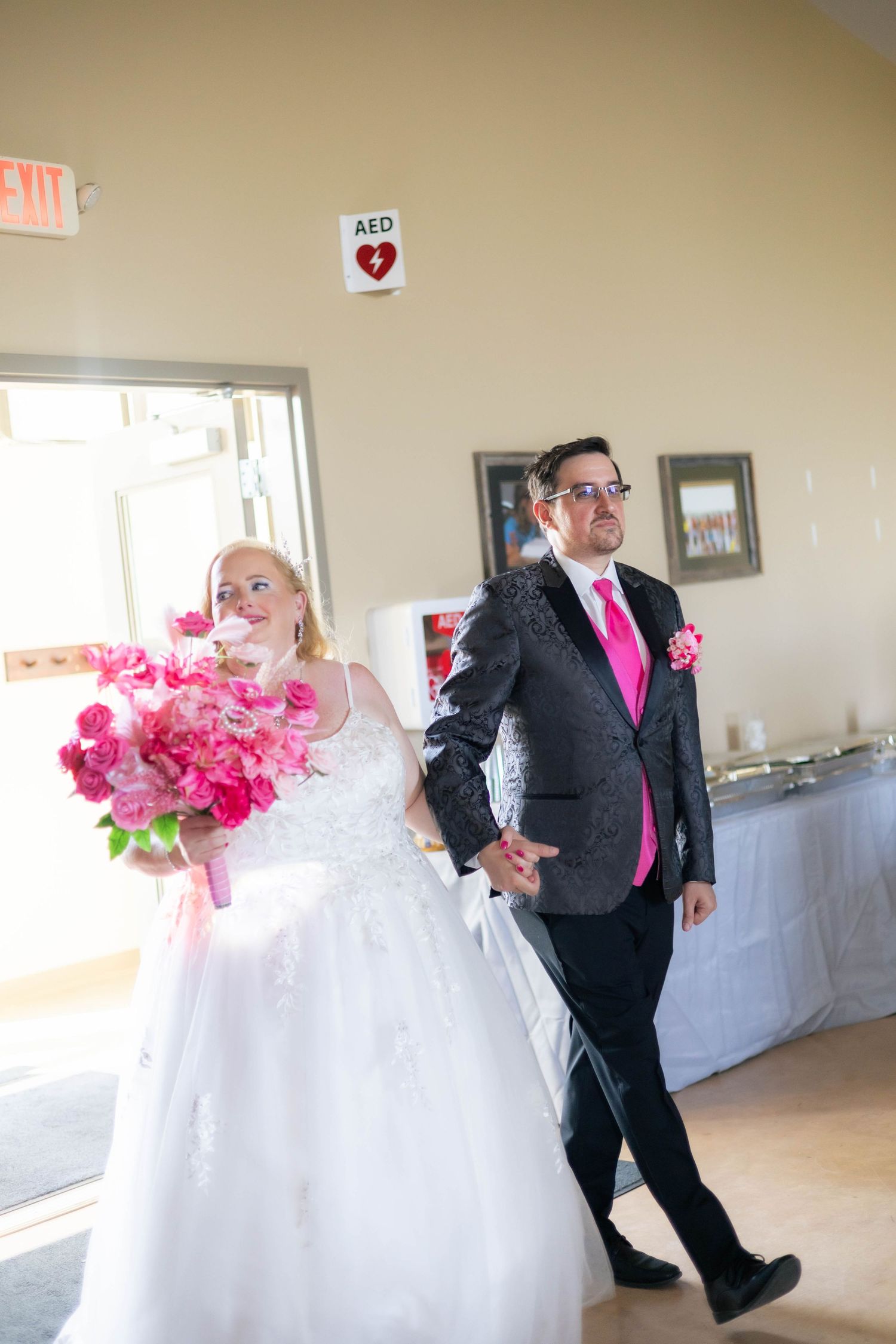 Bride and groom reception entrance indoor reception in Chatham, Illinois