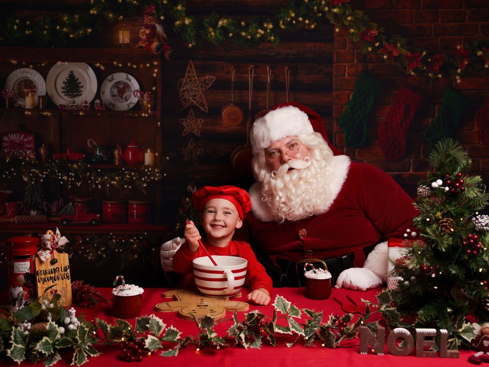 A festive Christmas photo collage with decorated trees, holiday lights, and seasonal decorations in a cozy indoor setting.