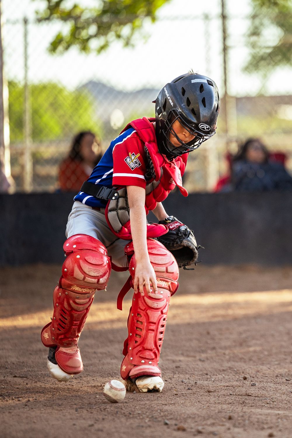 Little League Baseball Catcher chasing the ball during a play in New Mexico, Sports Photography by Memorari Portrait