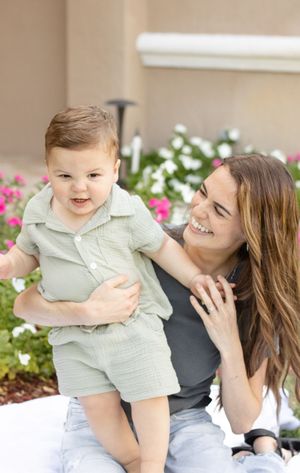 mother looking up at son