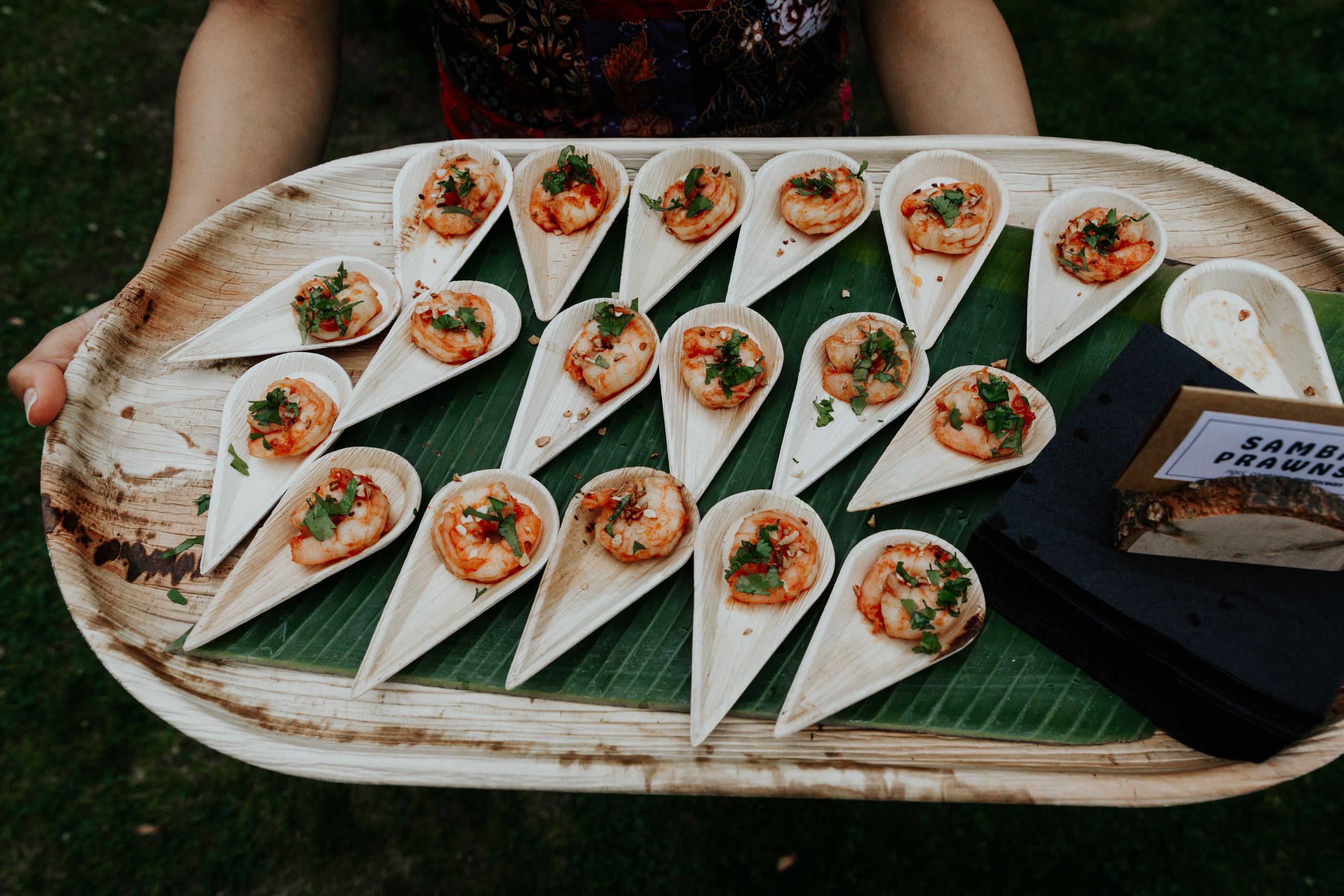 Wedding canapés served outdoors at Nymans Gardens reception