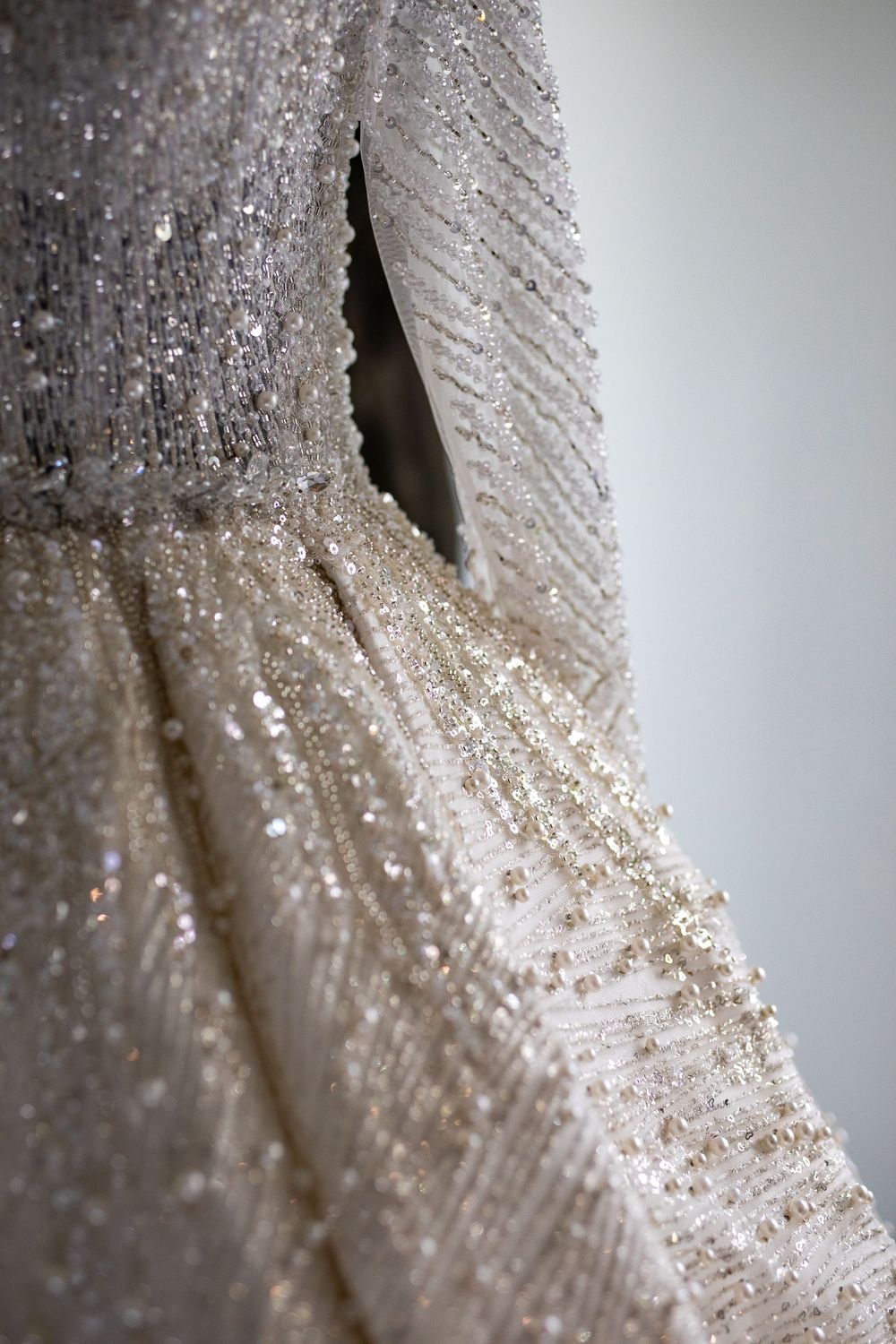 Brides crystal and pearl wedding dress