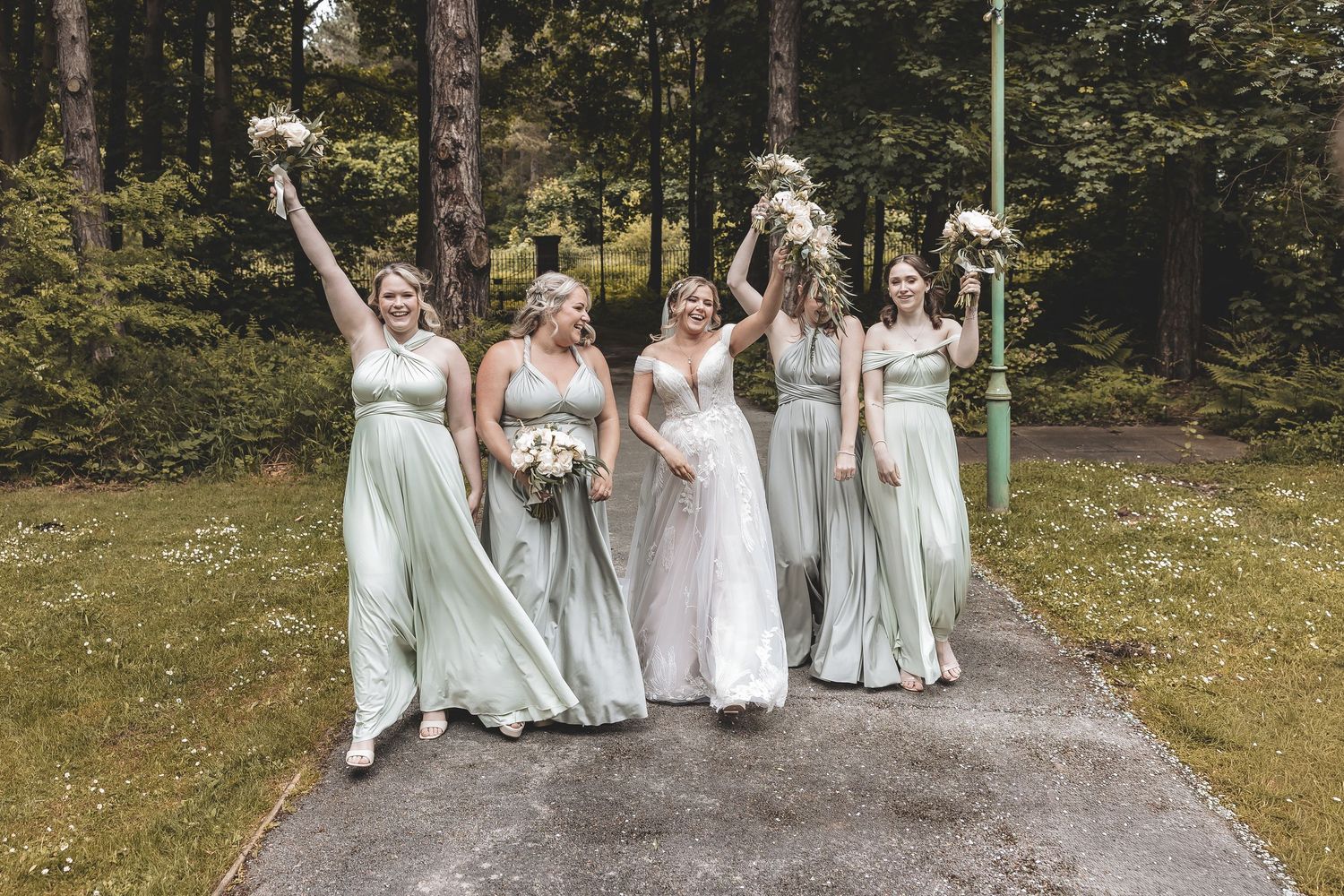 Fun documentary moment for the bride and bridesmaids at The Pumping House wedding venue, in Nottinghamshire.