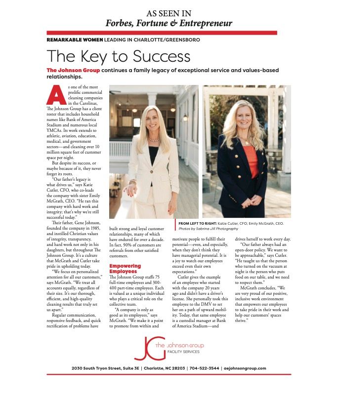 Forbes Magazine article layout showing 'The Key to Success' feature with professional headshots and business publication branding.