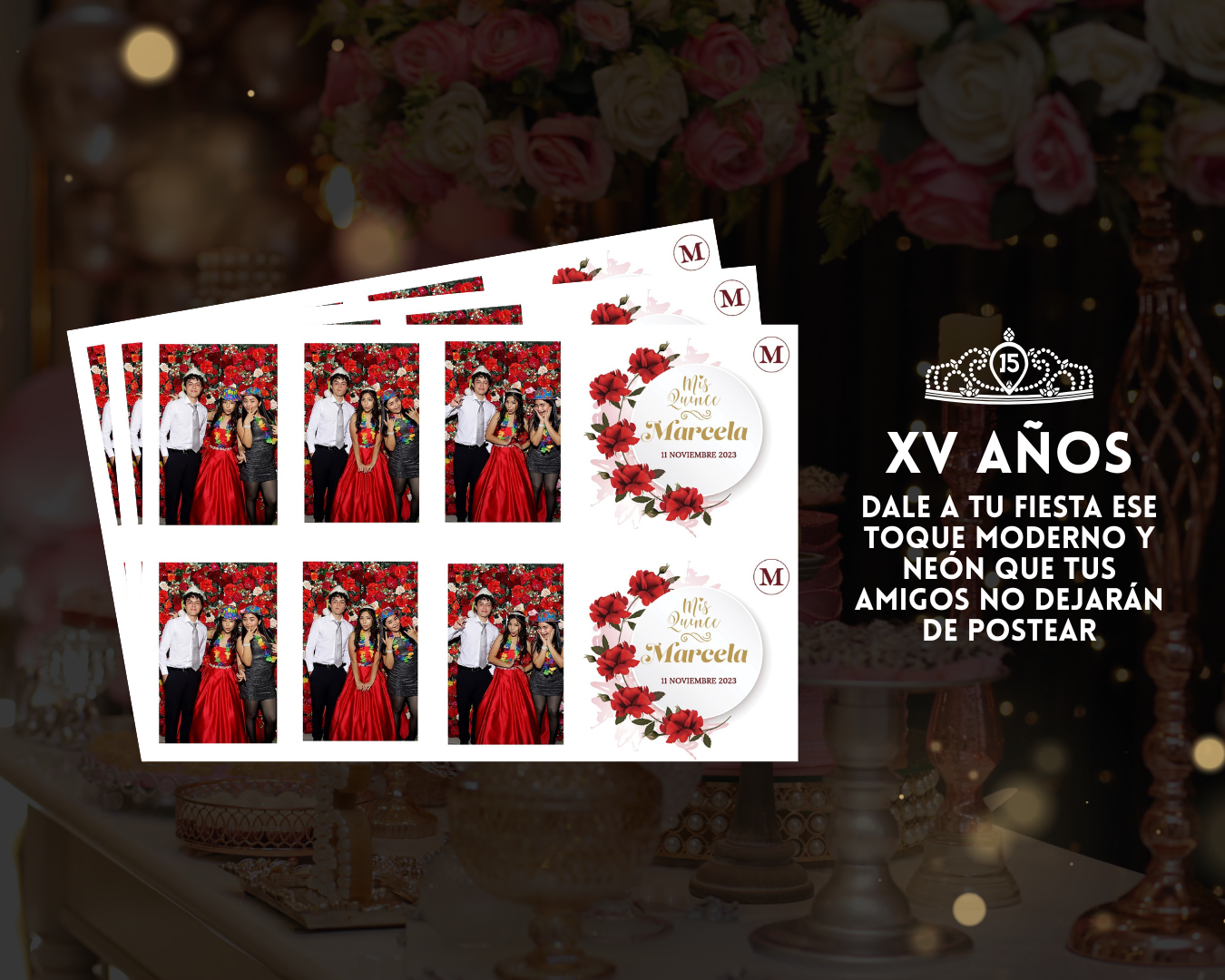 open booth para recuerdos divertidos en fiesta de XV años