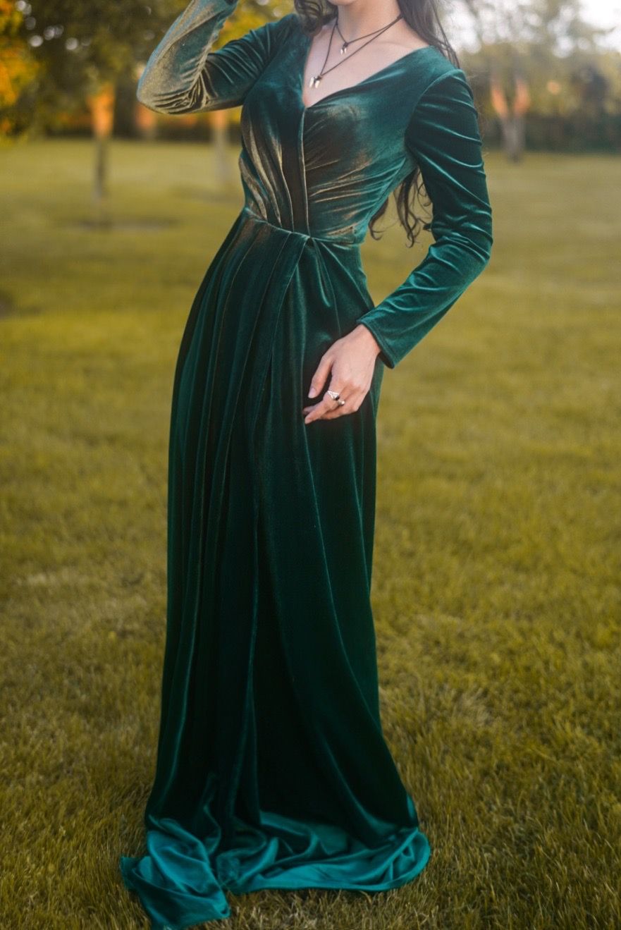 robe longue verte velours en S/M
