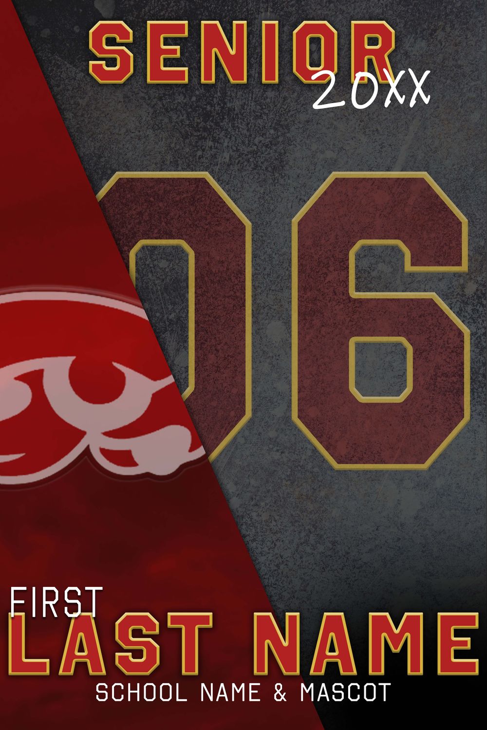 Red and gray senior class yearbook cover design with number 06 and mascot logo in sports team style.