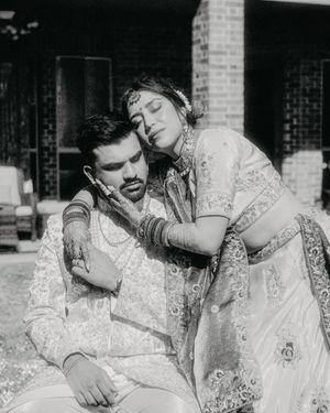 A black and white photo series shows a person in traditional Indian attire resting in various sleeping poses.
