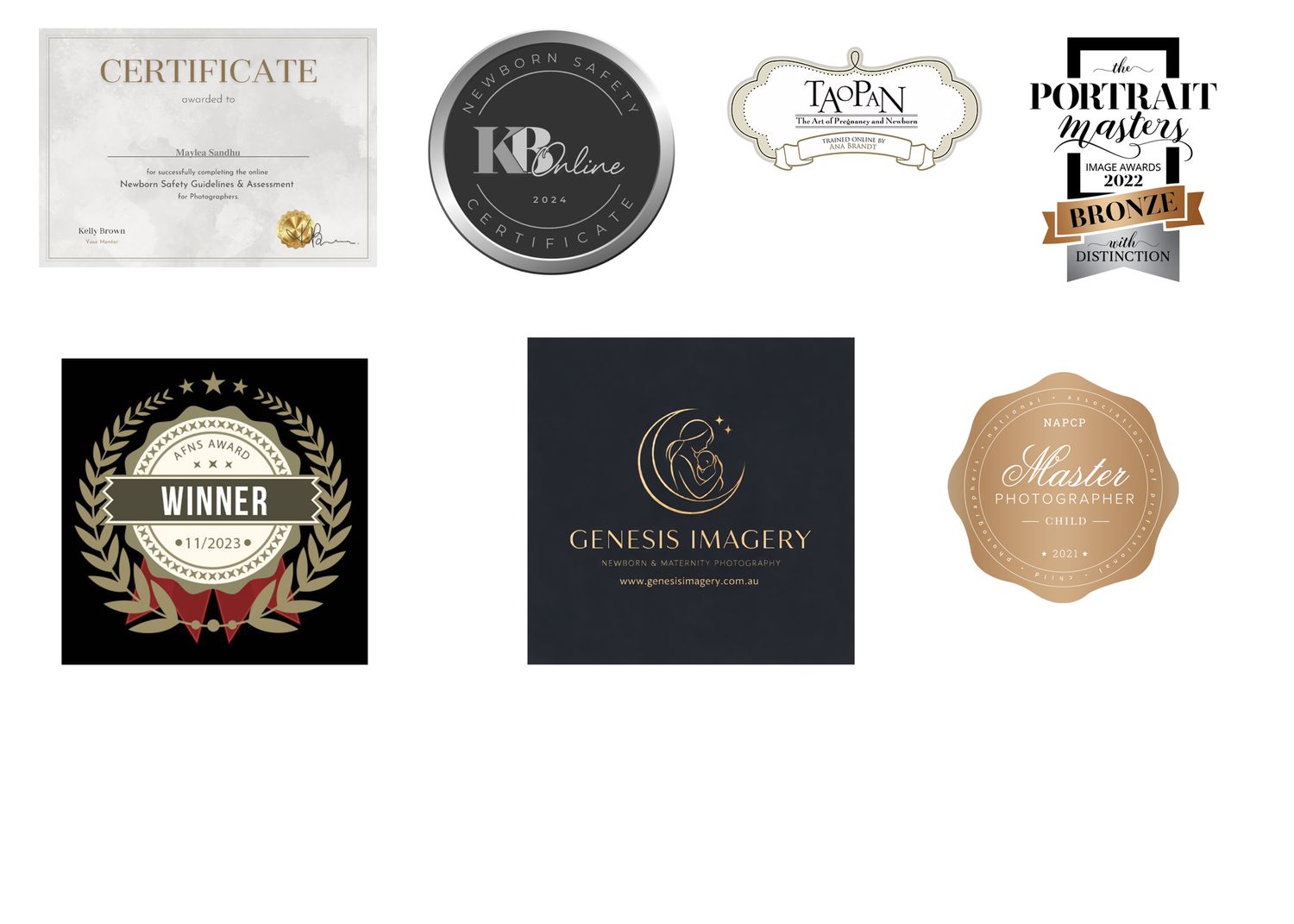awards won by Genesis Imagery a safety focused newborn photographer on the Gold Coast