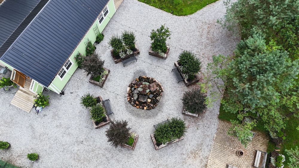Overhead drone view of city park and playground in Grove City