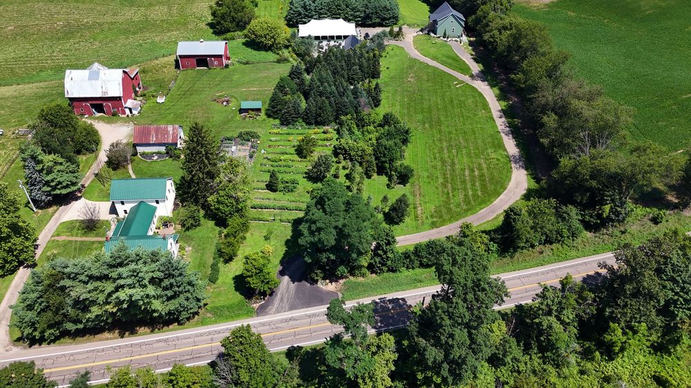 Drone photo showcasing local shopping and dining district in Delaware