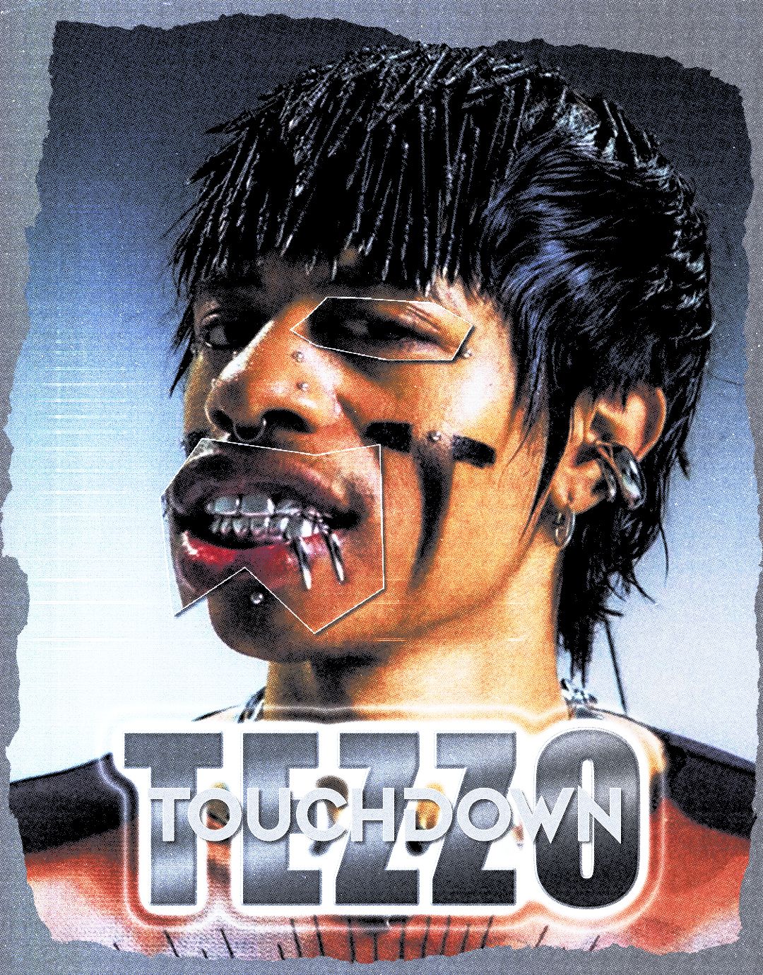 Artistic portrait series showing close-up facial expressions with text overlay.