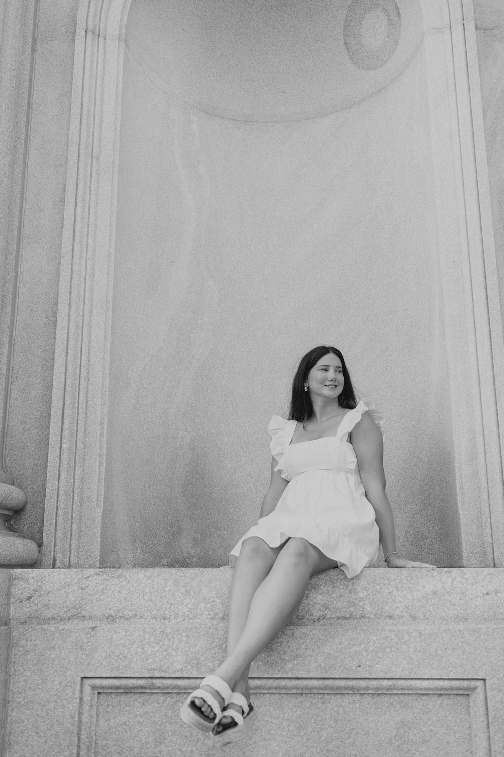 Unique Columbia, SC senior session at the state house during golden hour.