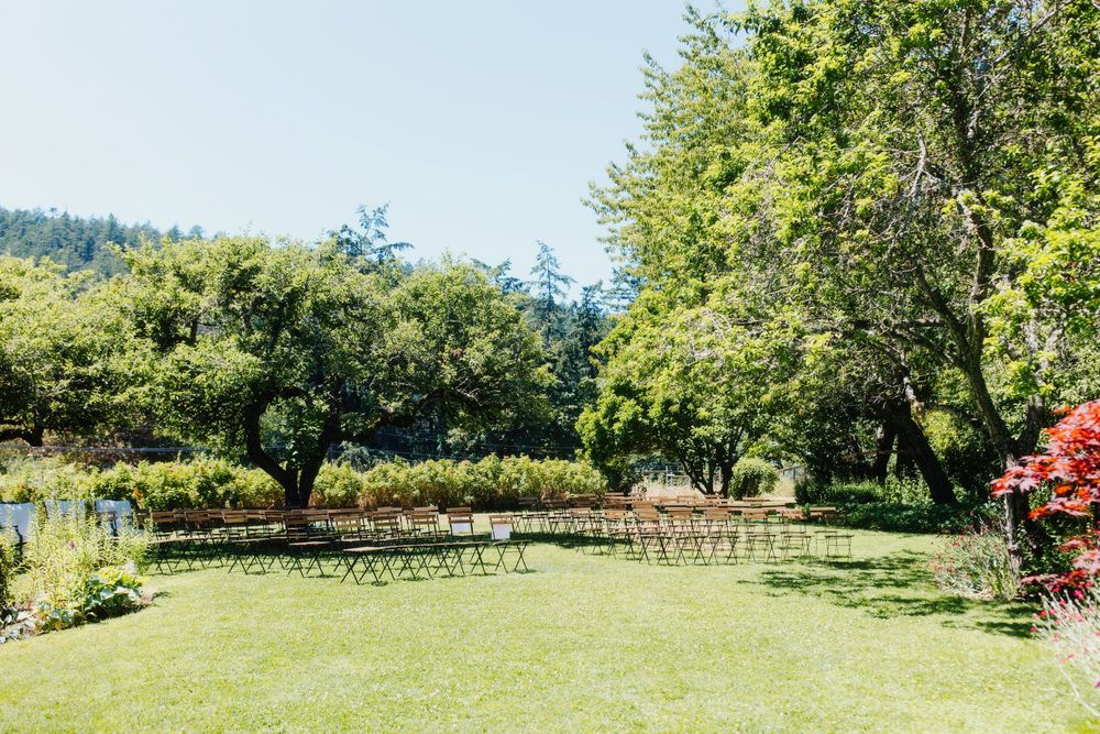 Panoramic view of a lush green garden with rolling hills in the background.