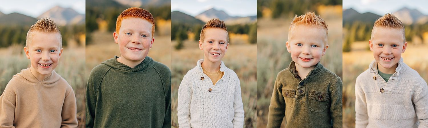A series of candid outdoor portraits showing joyful expressions against a natural autumn backdrop.