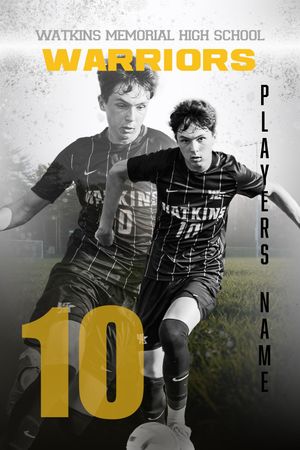 Black and white sports collage featuring high school soccer players in action with yellow number 10 overlays.