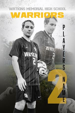 Black and white high school sports banner featuring Watkins Memorial Warriors team players in Nike uniforms.