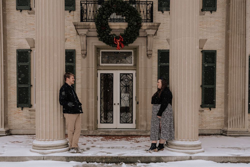Documentary moment at an engagement session at the Eastman Museum in Rochester, NY