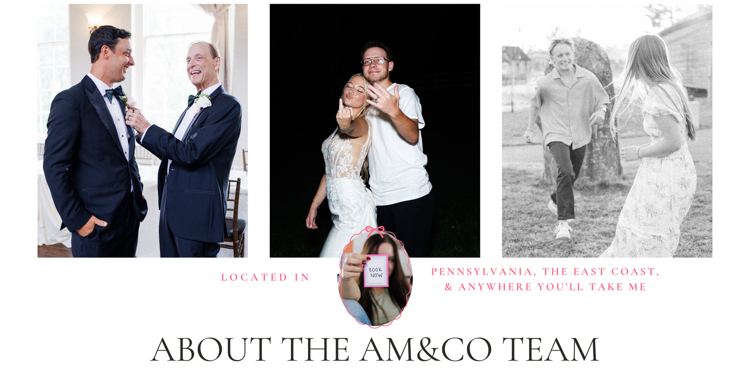 Professional wedding photography team collage showing couples in formal and casual settings outdoors and indoors.