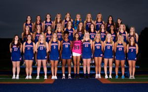 Hershey High School field hockey team group photo, athletes in blue uniforms, team photo day by SportsFox Photography.