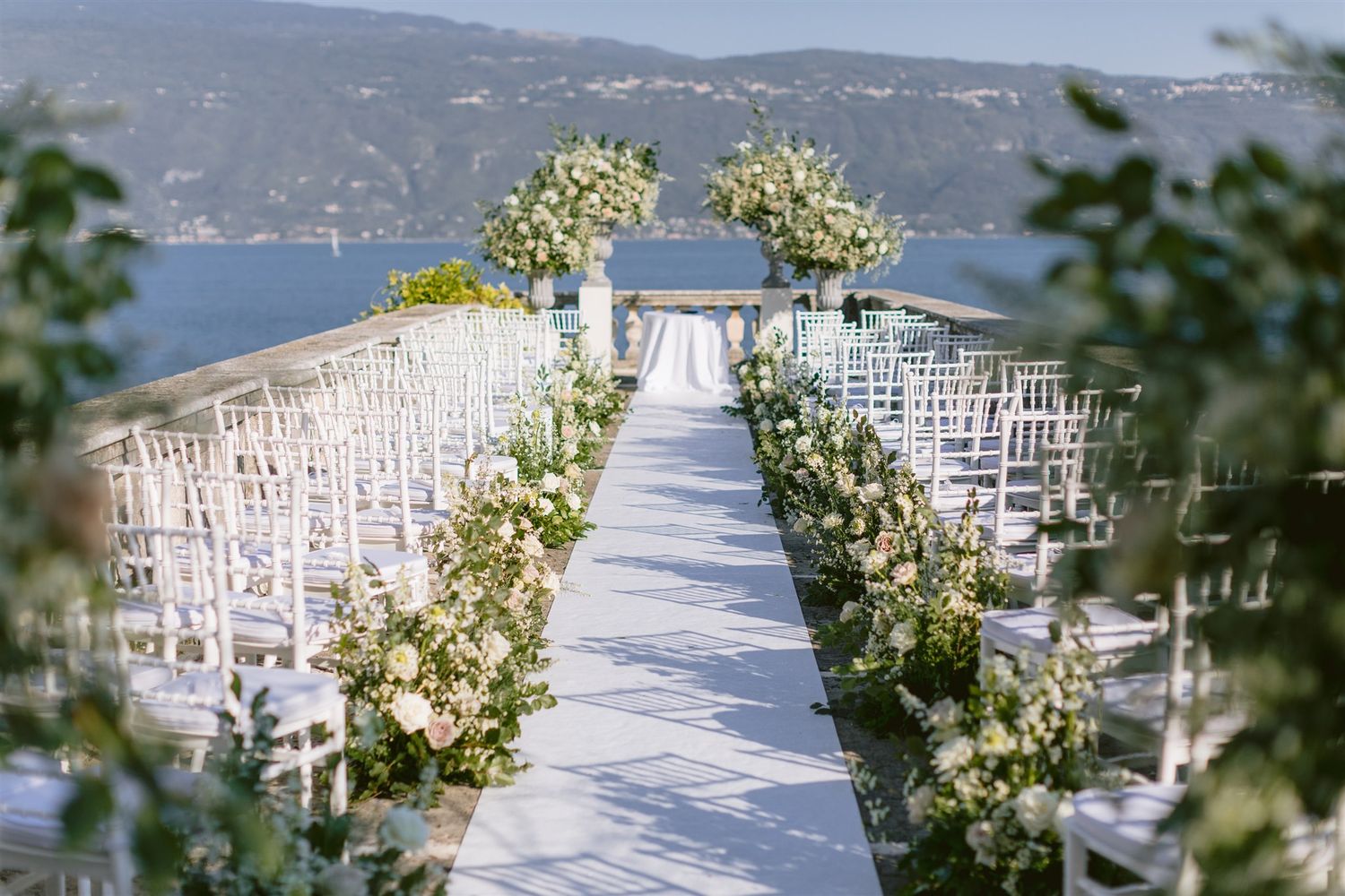 Wedding ceremony on the lake-view terrace at Villa Bettoni, Lake Garda