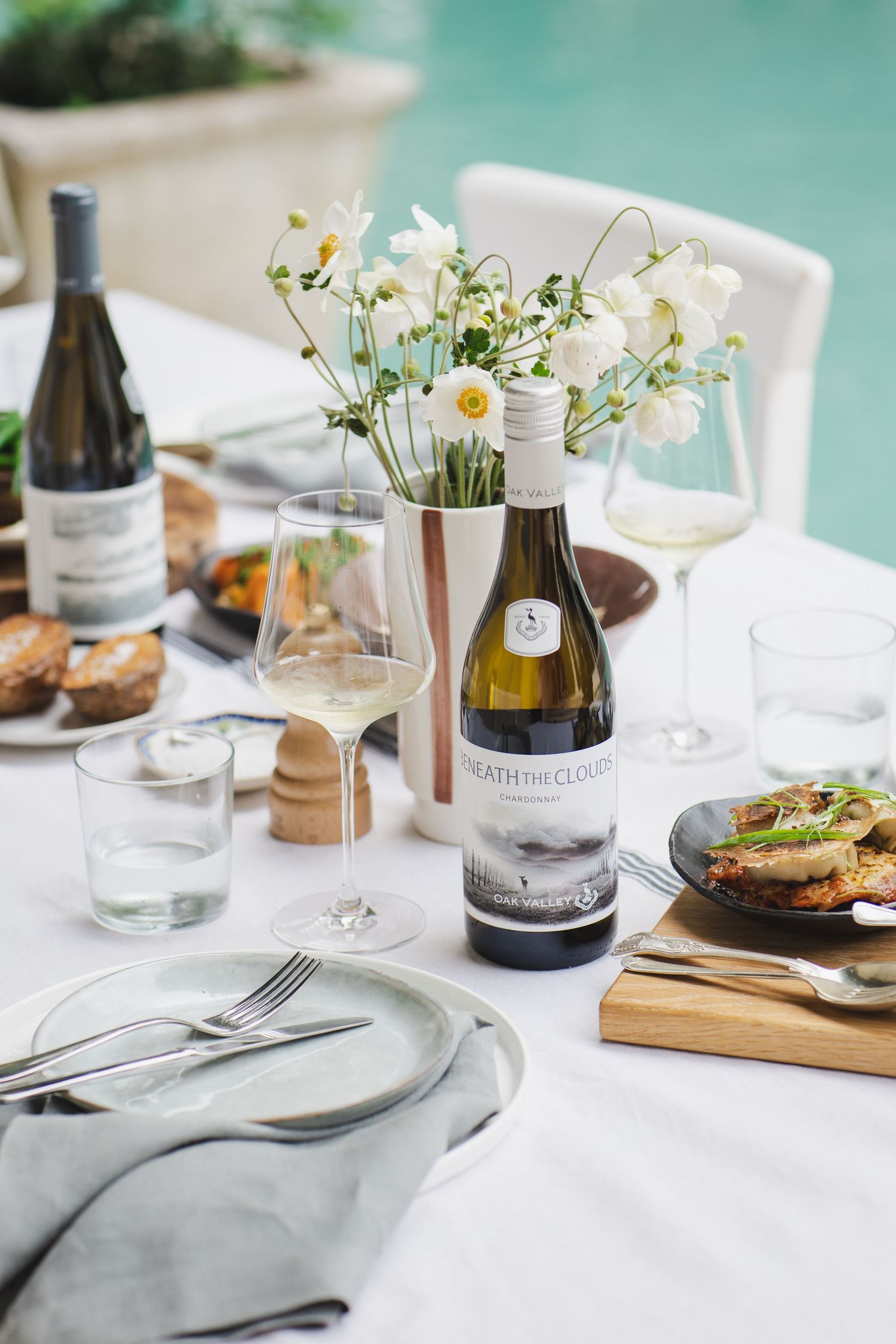 Outdoor dining experience overlooking the vineyards at Oak Valley.