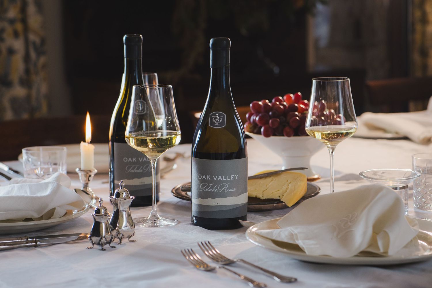 Tabula Rasa Chardonnay bottle in an editorial-style wine brand photoshoot