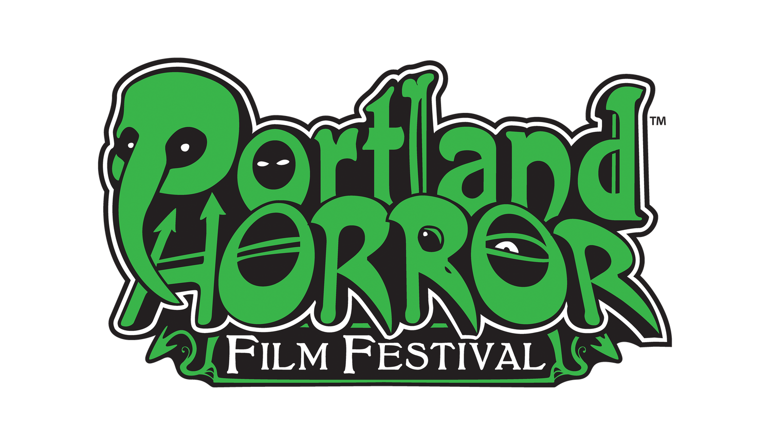 Portland Horror Film Festival logo with green monster-themed typography on white background.