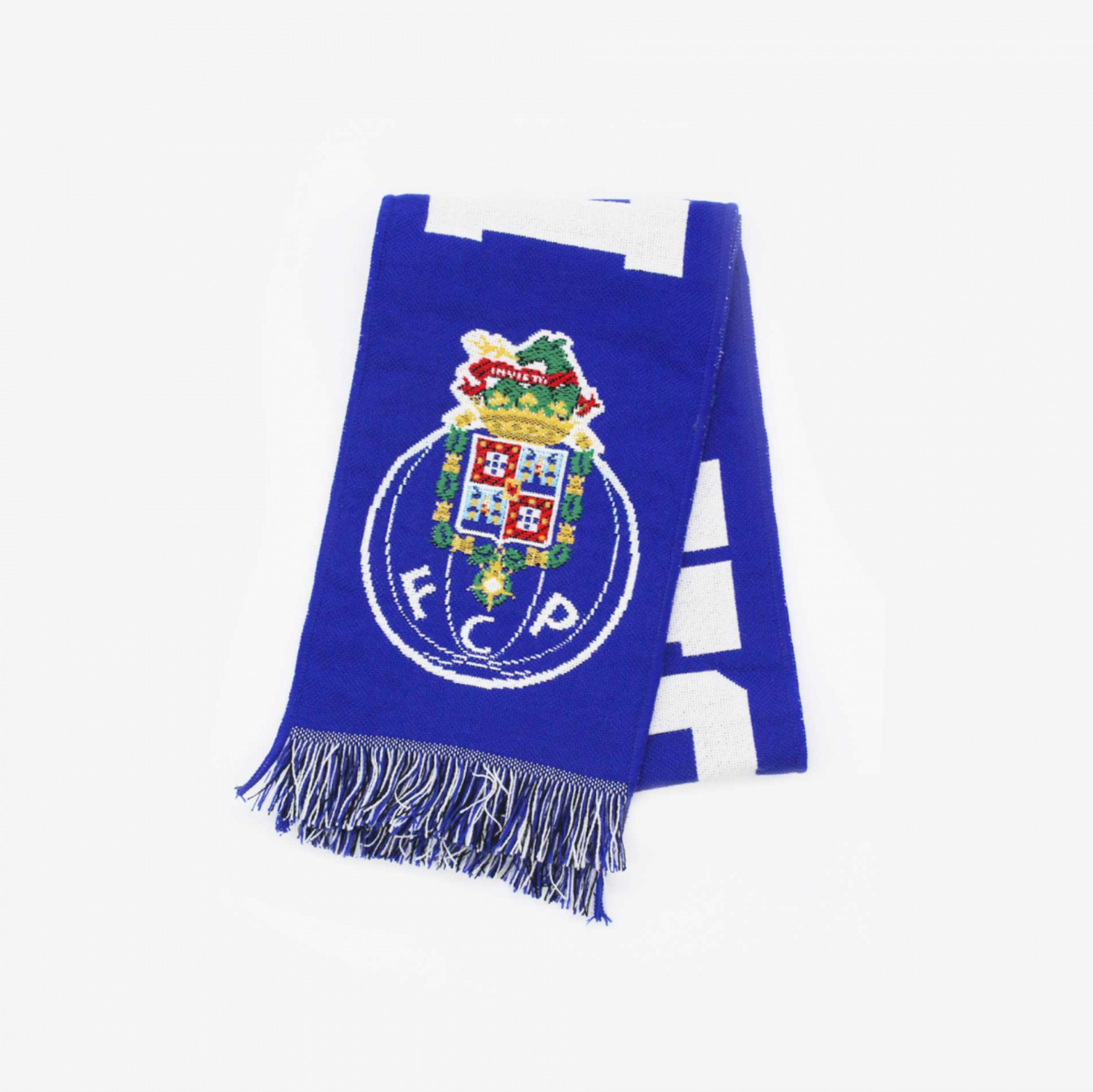 Blue FC Porto soccer scarf with team logo and fringe details.