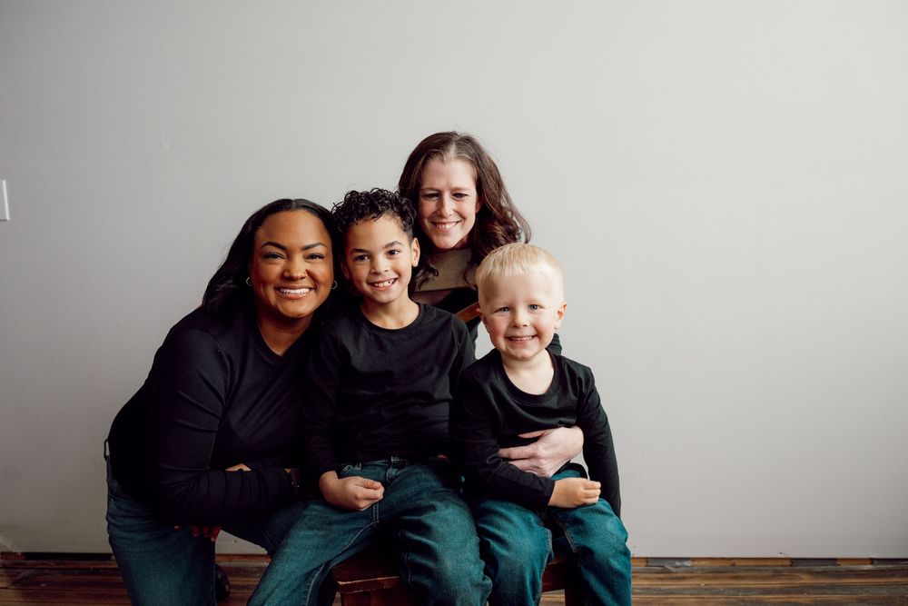 A series of six candid family portrait photographs arranged in a horizontal row.