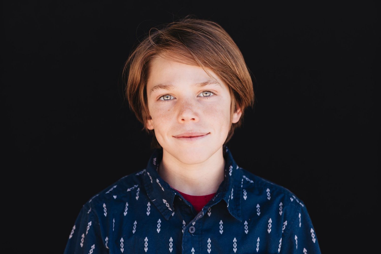A series of sequential headshots in a dark lighting setup against a black background shows different facial expressions.