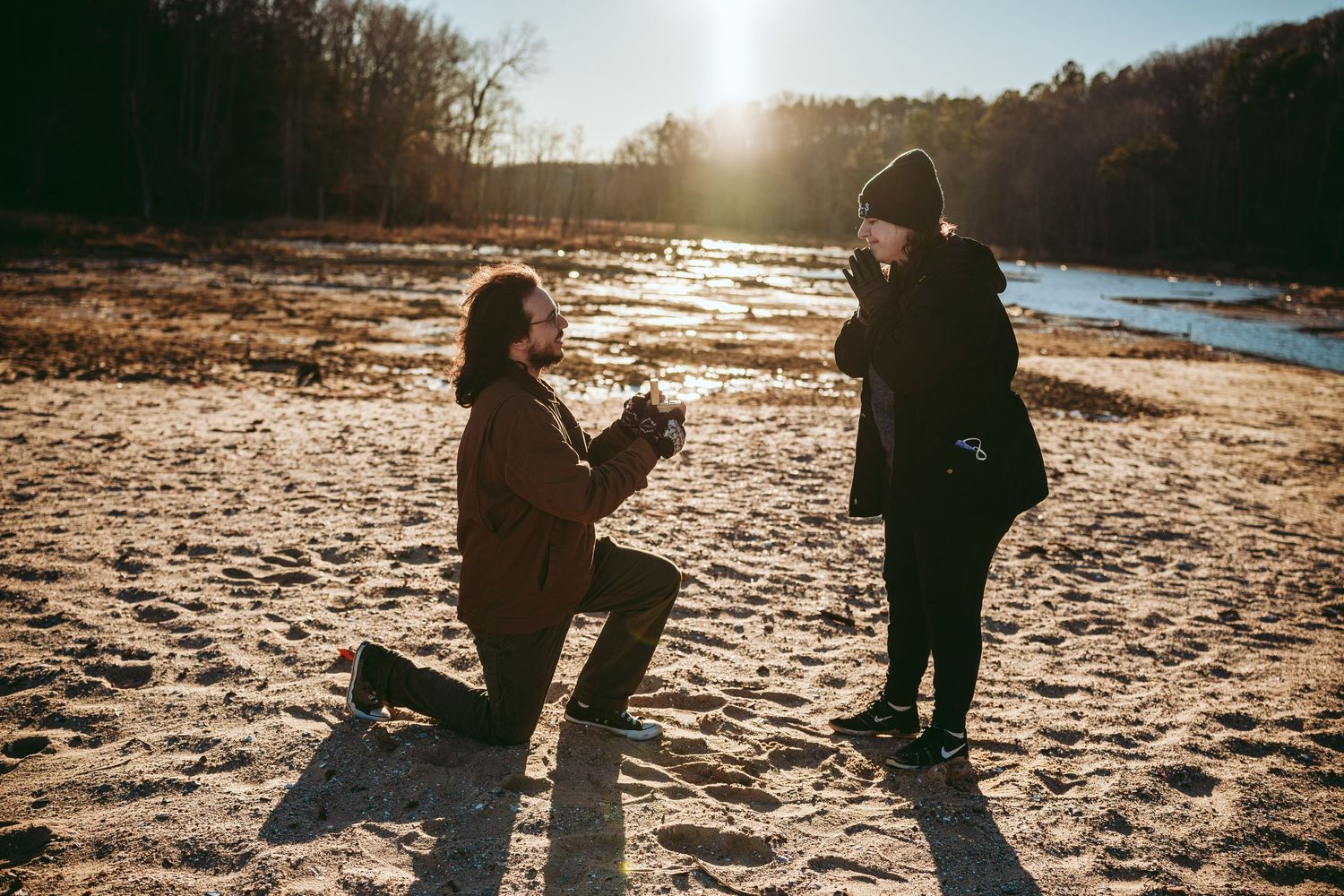 Surprise proposal at Calvert Cliffs National Park in Maryland. Photographed by Joey Rushfield of the DMV area.