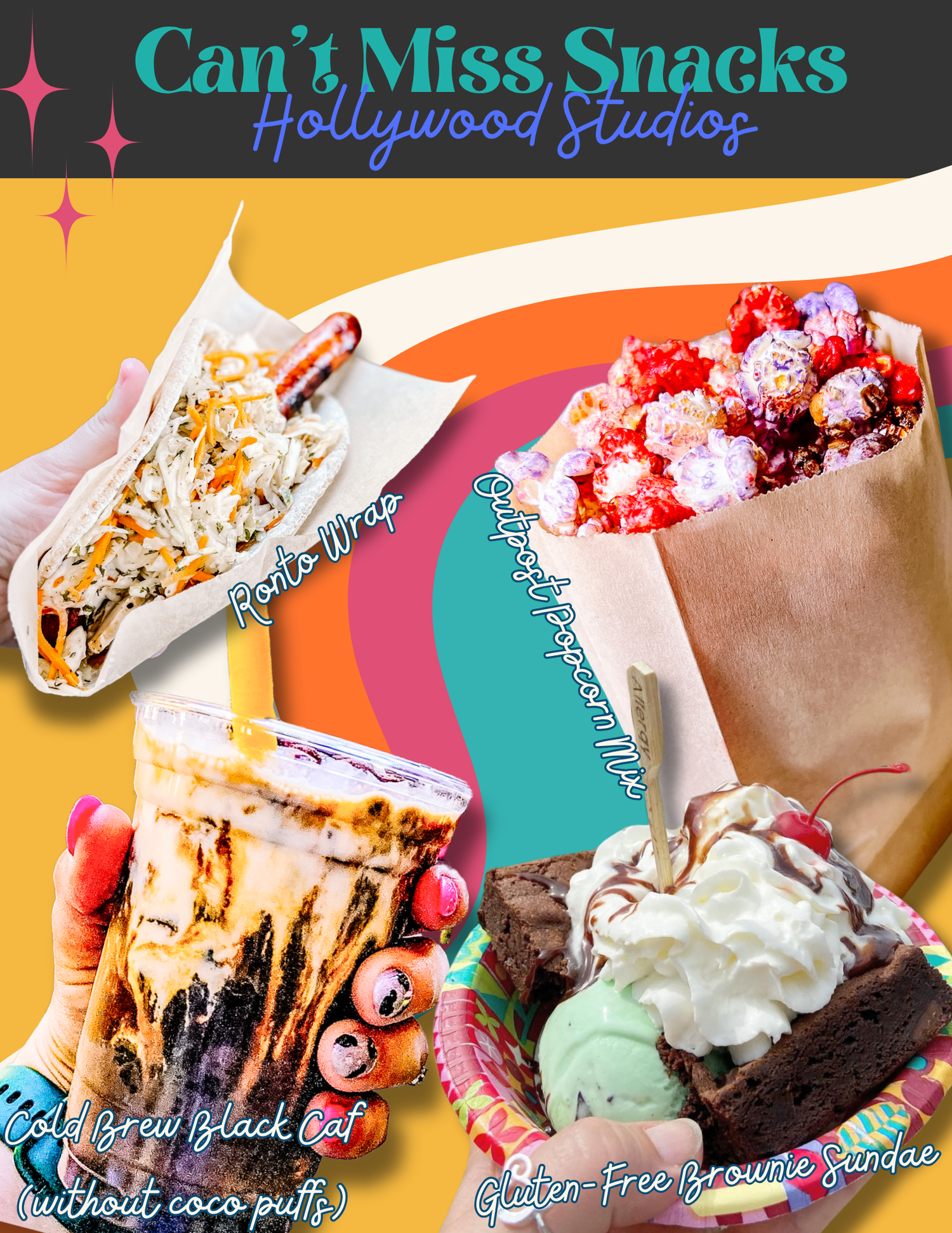 Colorful display of desserts and snacks featured at Hollywood Studios quick service locations.
