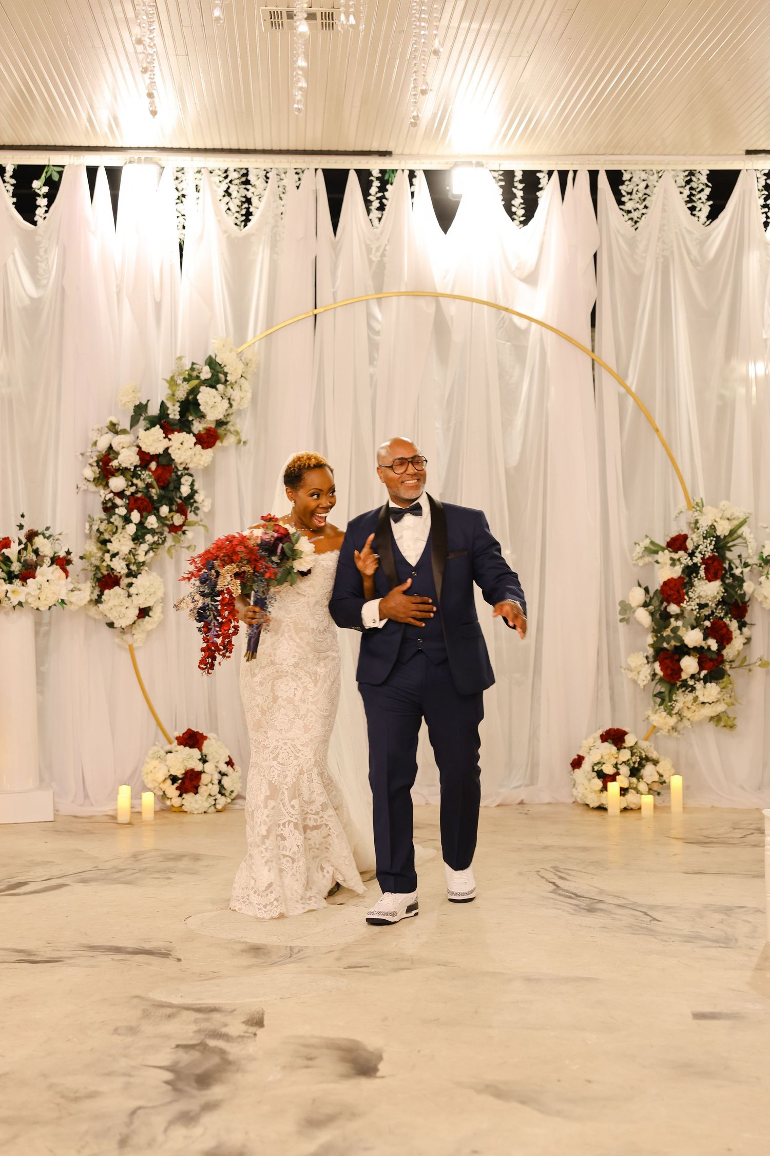Walking down the isle at La Villa Event Venue, wedding photographer