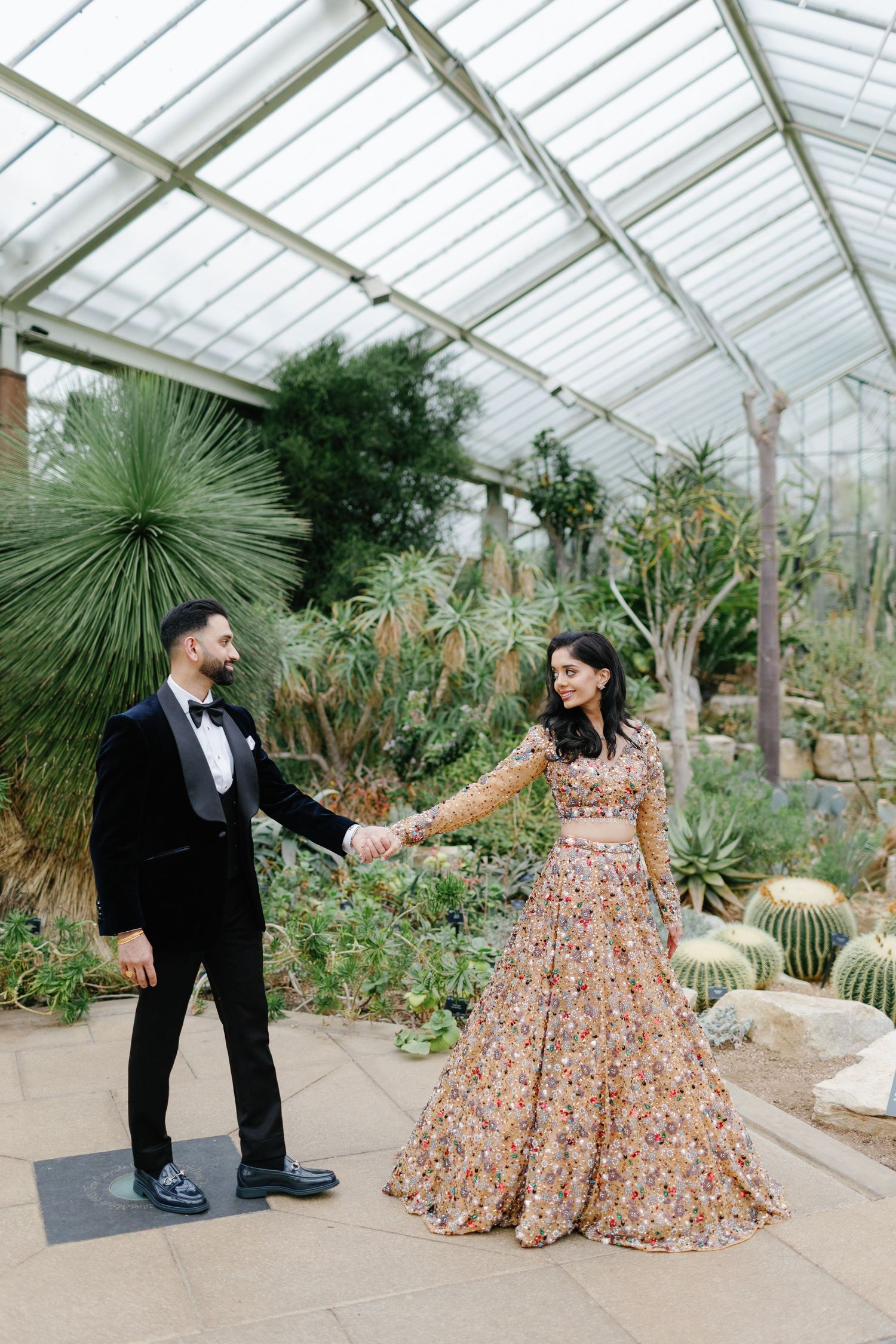 Hindu newlyweds at Princess of Wakes Conservatory at Kew Gardens