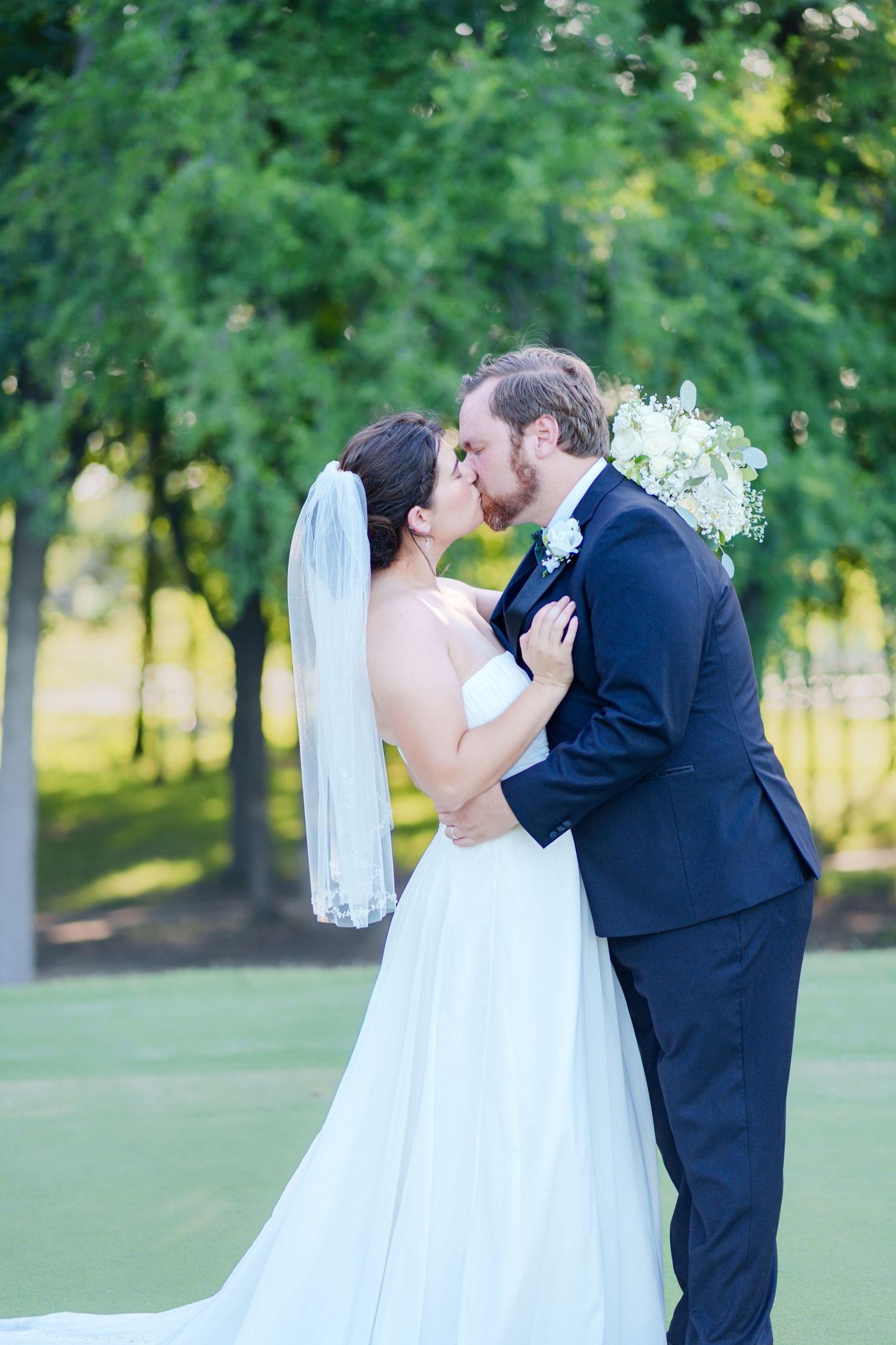 Wedding country club Sky Creek Ranch Keller, TX golf course wedding dress groom tuxedo wedding party sunset portrait ring shot just married