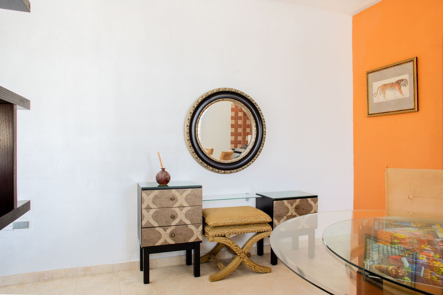 Real estate photo. Short-term rental in Aguas Buenas, Puerto Rico. Desk, dining area.
