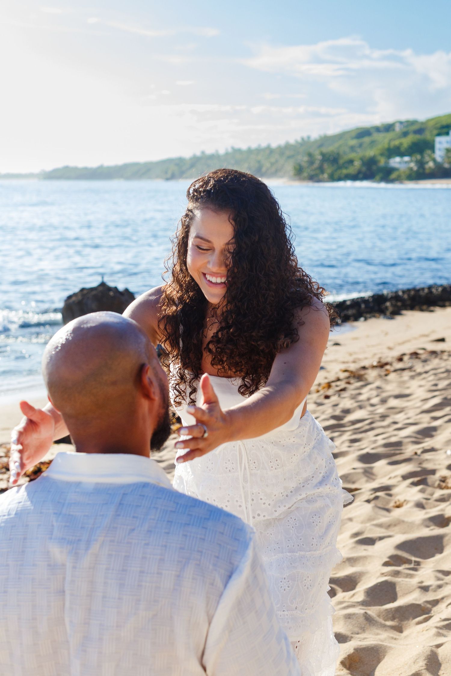 Couples portrait on the beach. Marriage proposal. Playa Mar Chiquita, Puerto Rico.