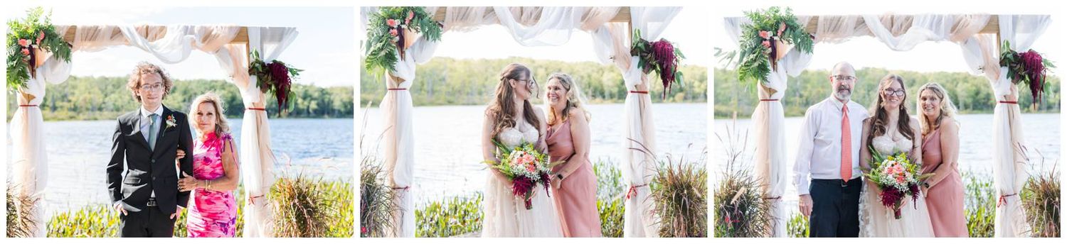 Elegant wedding celebration moments photographed against a waterfront backdrop with natural scenery.