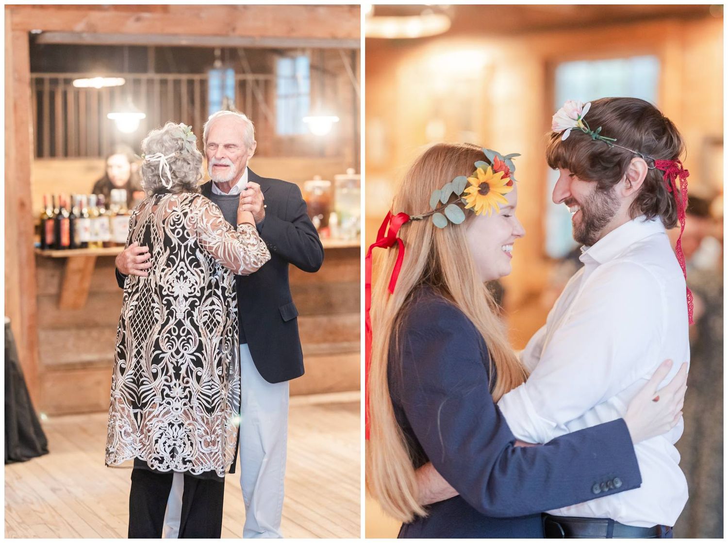 Wedding reception dance floor with guests dancing and celebrating in an indoor venue.