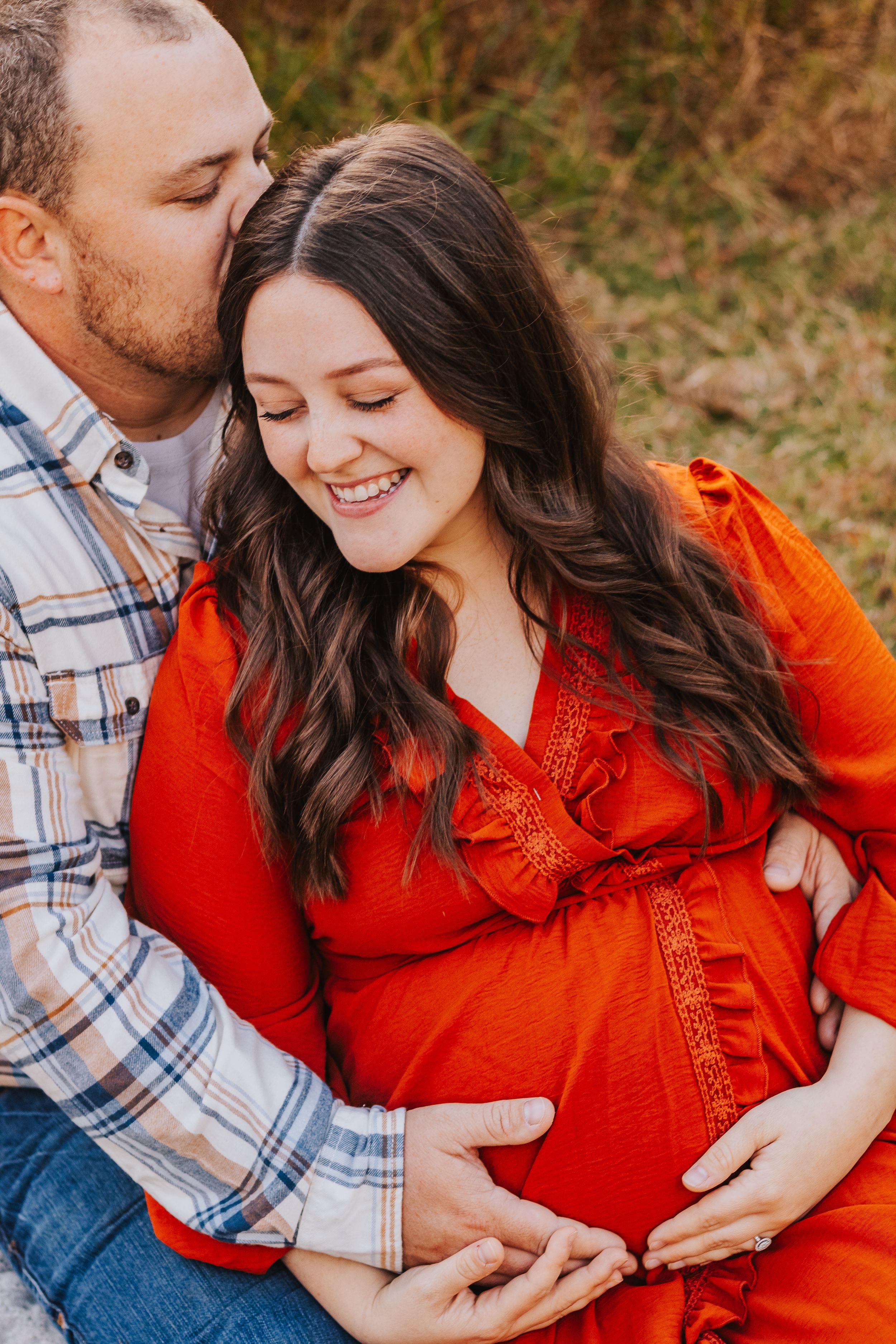 Close-up shots of couple sharing intimate moments in bright autumn setting.
