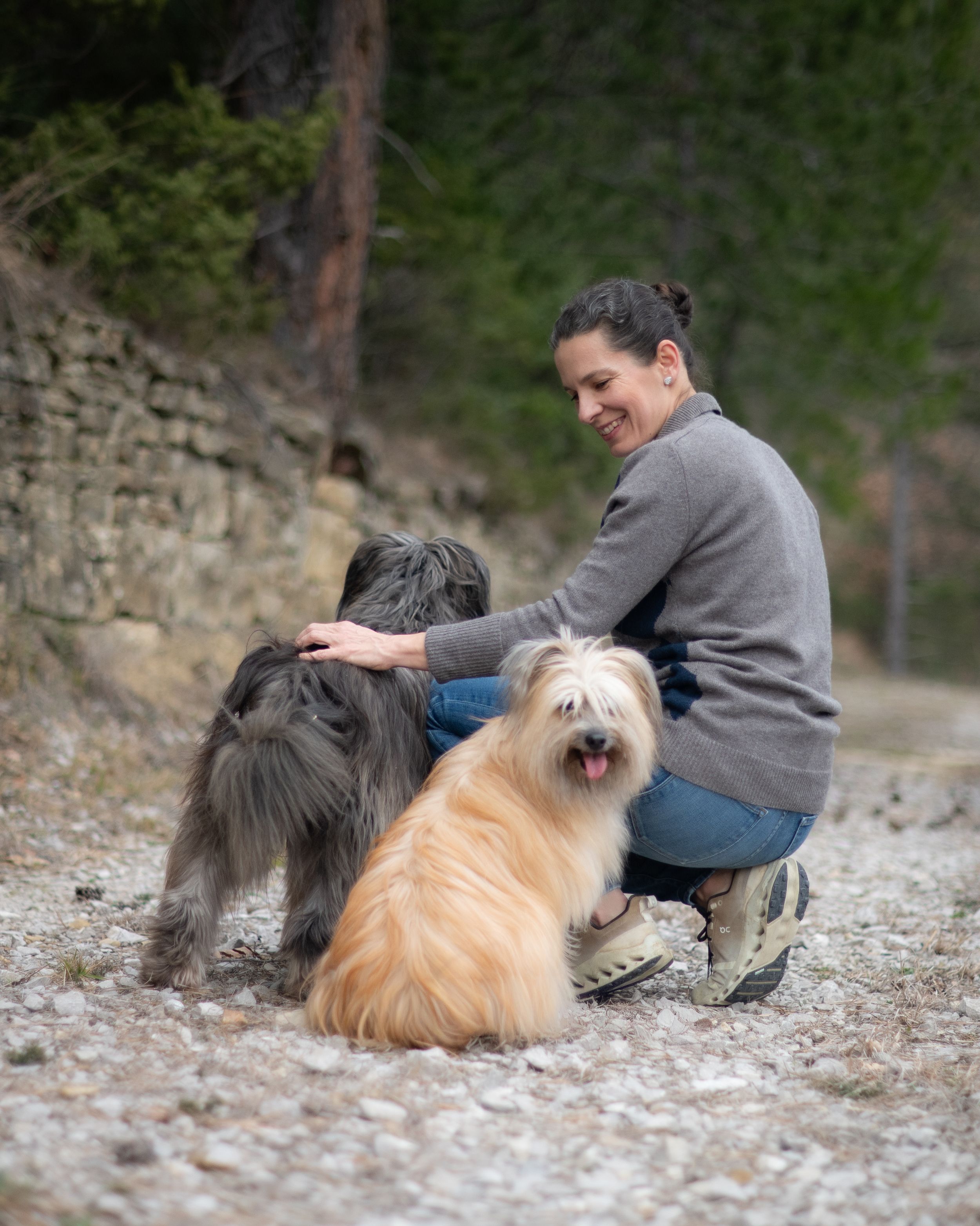 woman with her dog during a quiet photography session