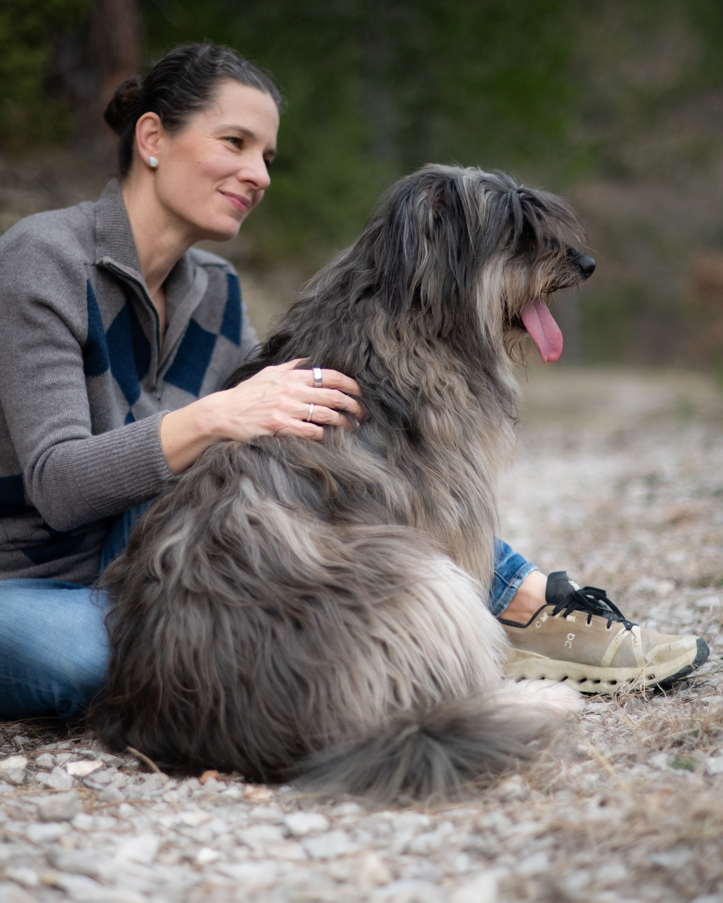 woman with her dog during a quiet photography session