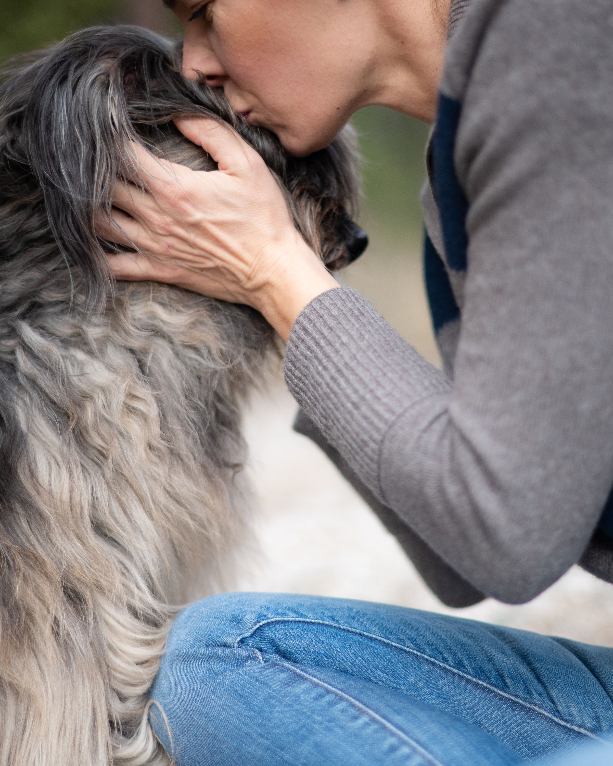 woman with her dog during a quiet photography session