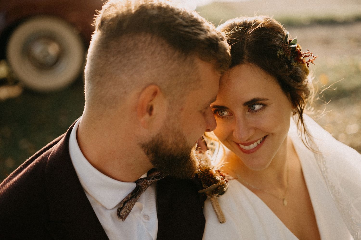 A collection of black and white wedding photographs showing joyful moments during an outdoor celebration.