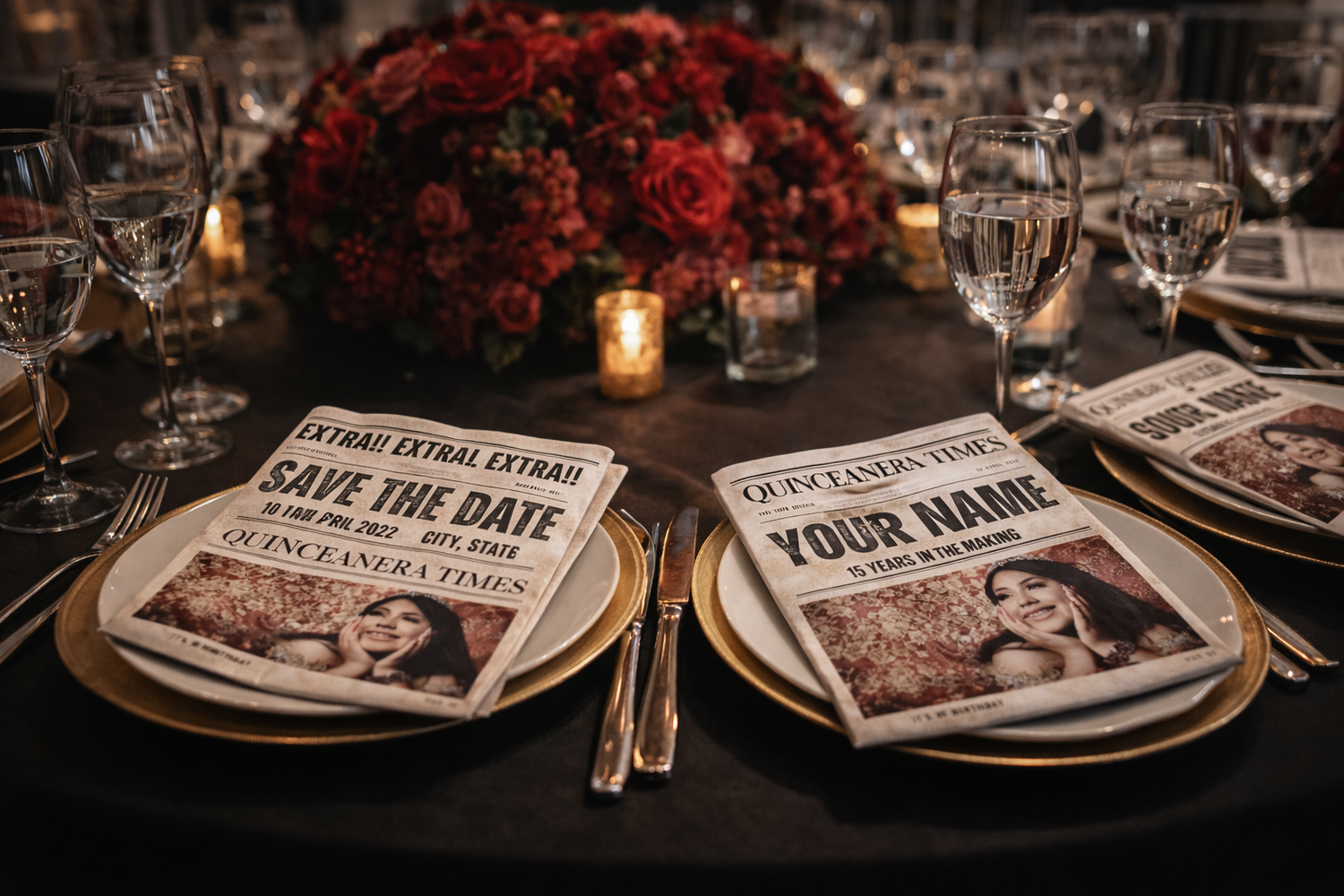 Budget friendly quinceañera Save the Date newspaper template shared inside quince mom community