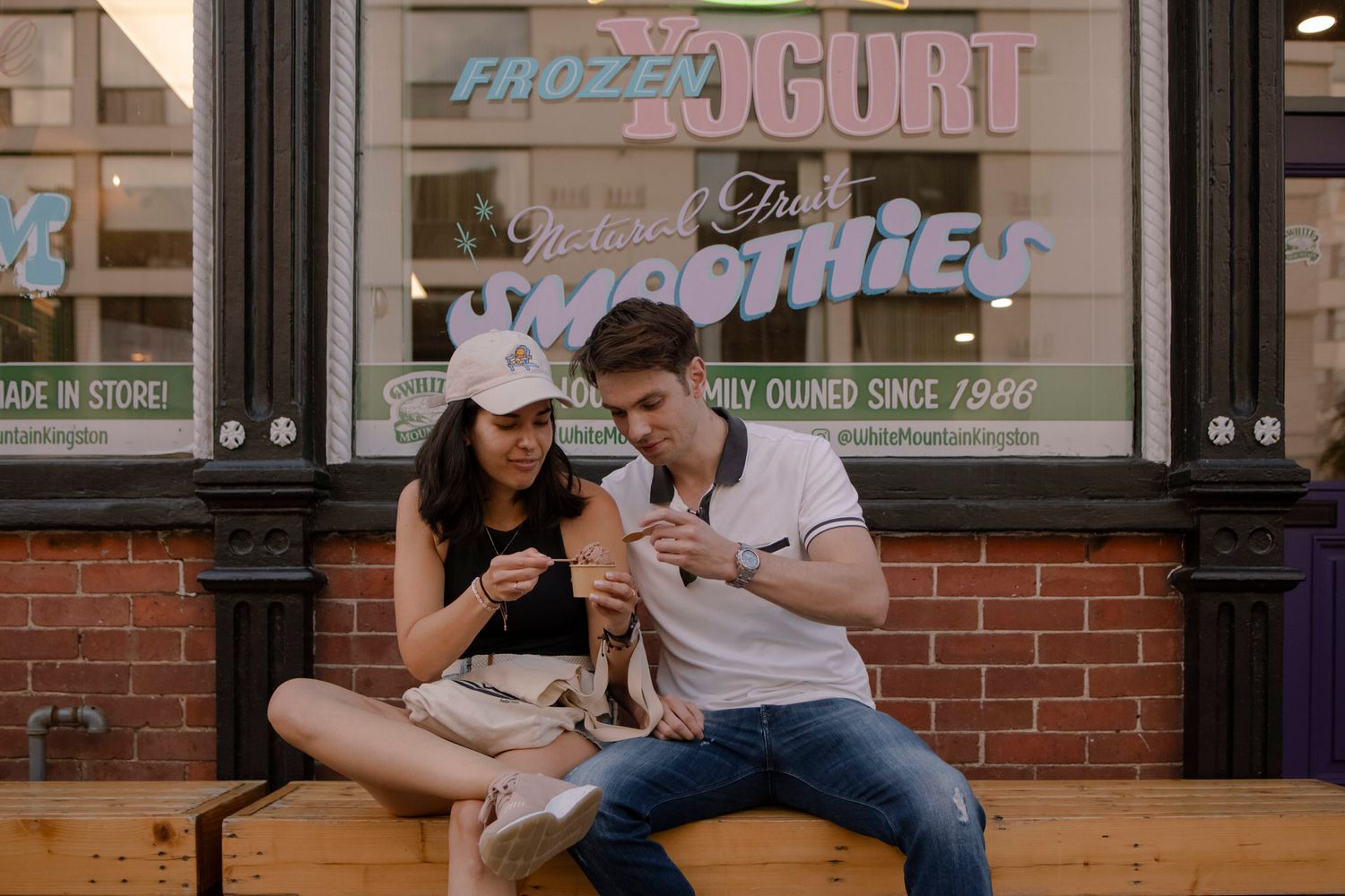 couple are on an ice cream date at White Mountain, downtown kingston